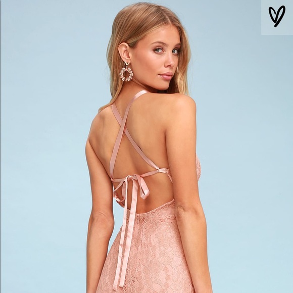 Lulus Dresses & Skirts - WISHFUL WANDERINGS BLUSH LACE BODYCON MIDI DRESS